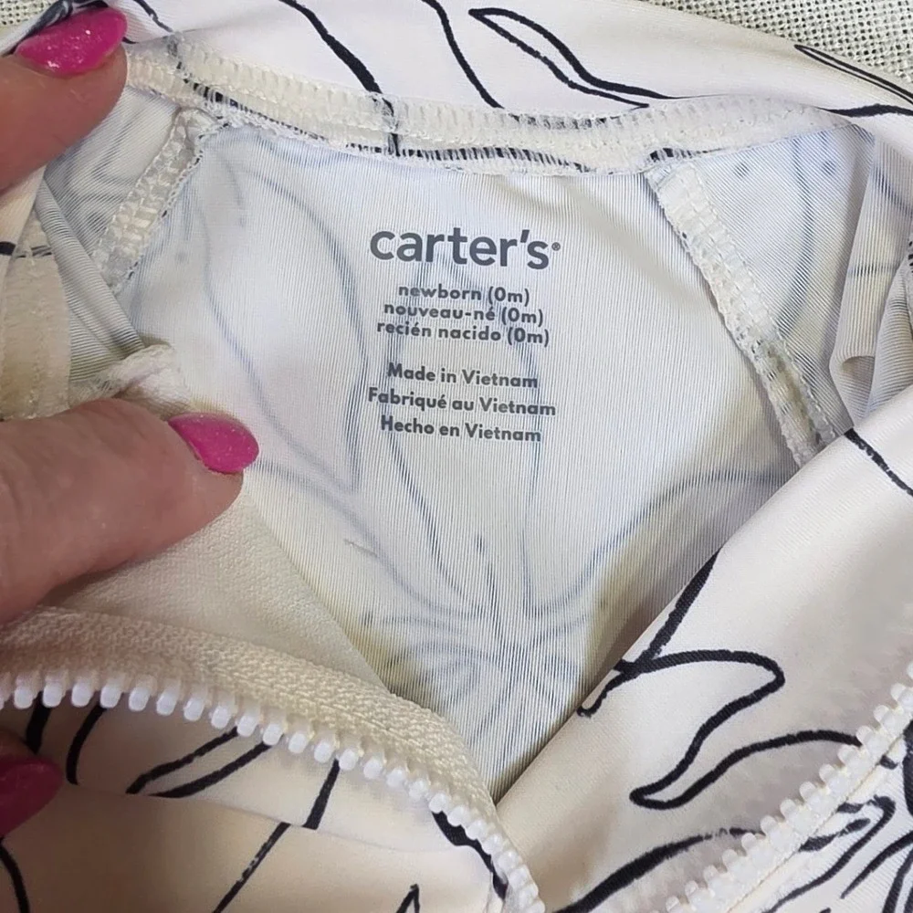 Carters Newborn Floral Rash Guard One Piece Swimsuit Cream Black 1V227110